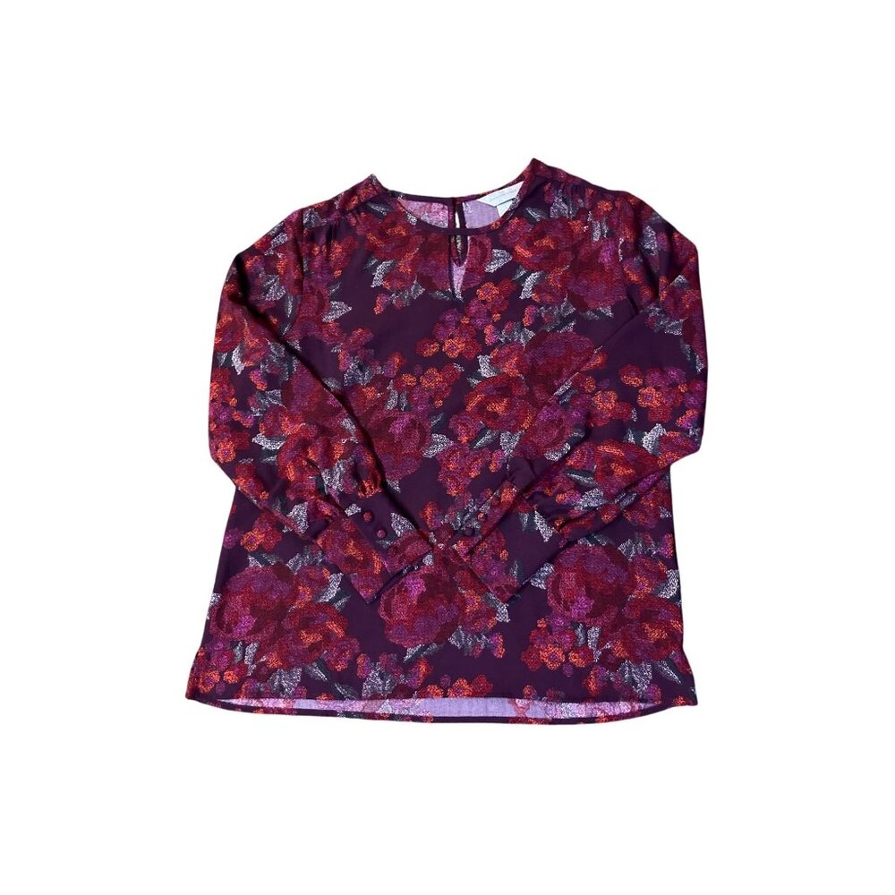 Christopher & Banks Women’s Blouse S Burgundy Floral Long Sleeve NEW - Picture 3 of 15